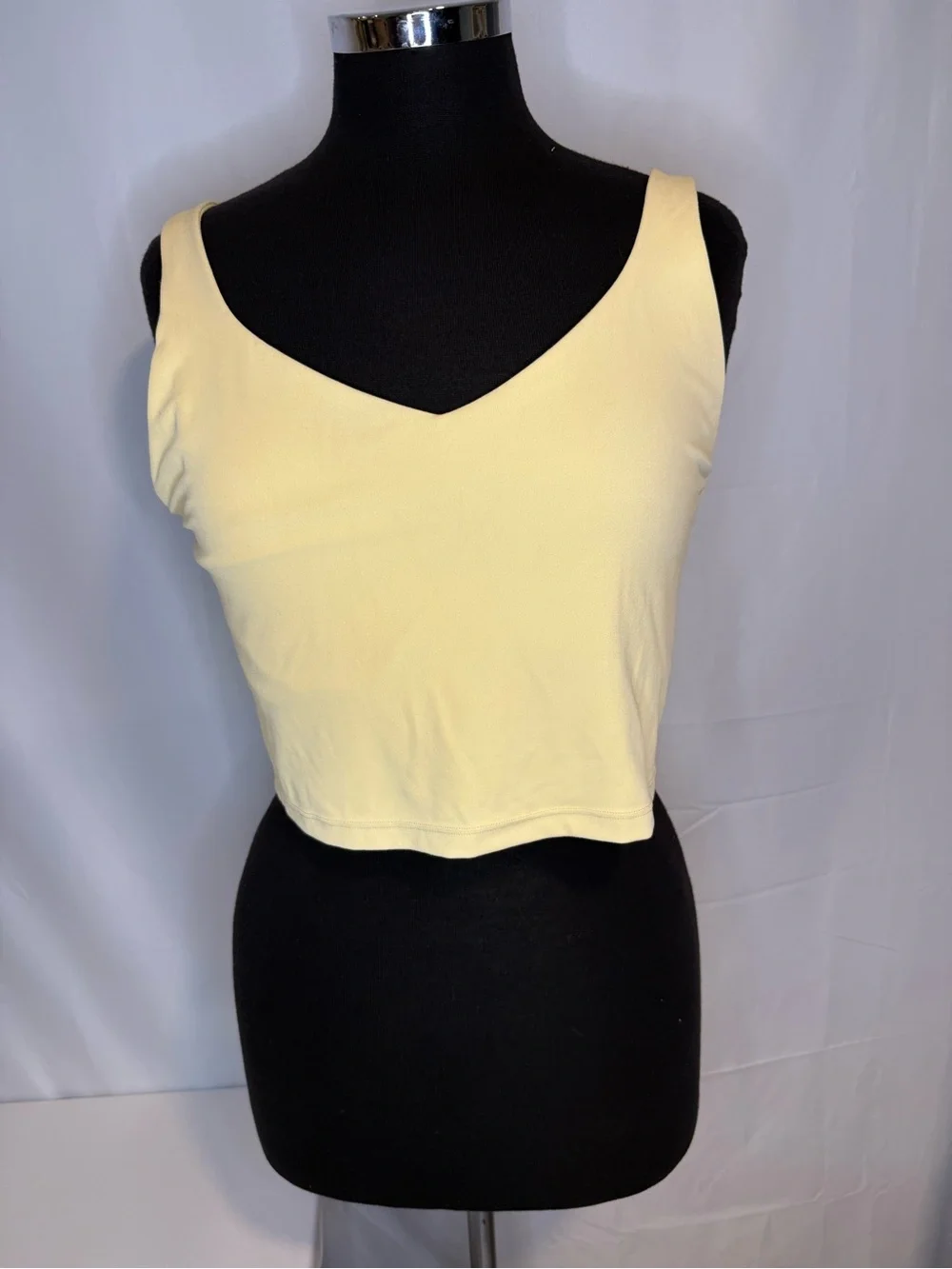 Women’s Offline Yellow V-Neck Cropped Tank Top Wide Strap Jersey Stretch Size XL